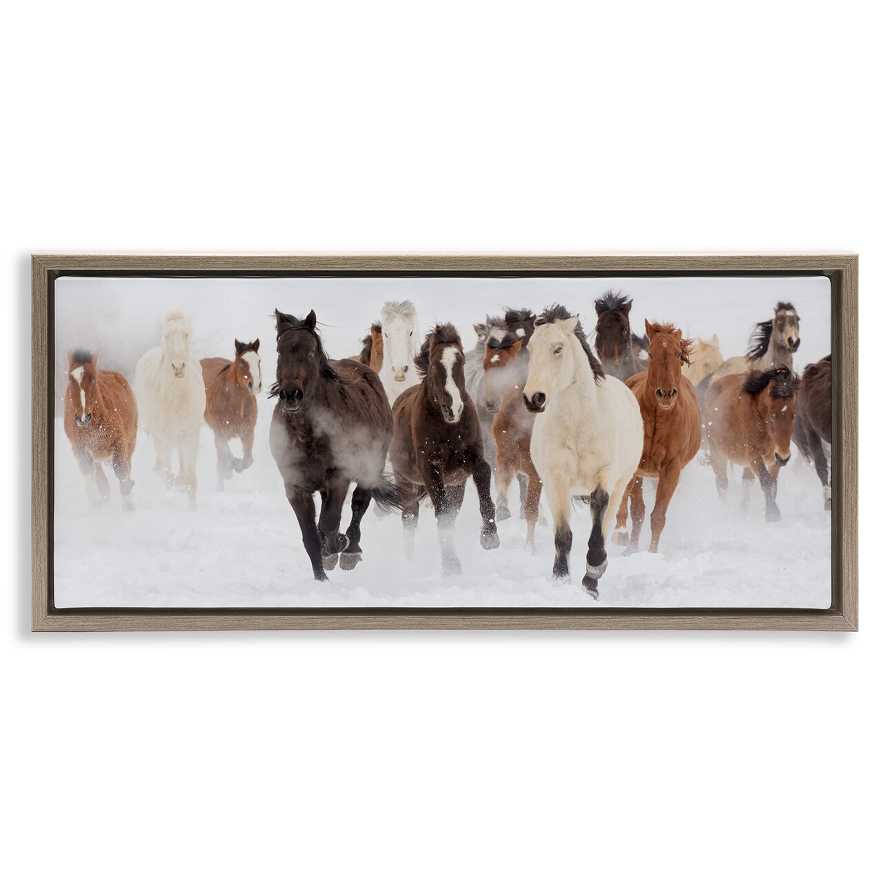 Stupell Industries Wild Horses Herd Foggy Winter Framed Floater Canvas Wall Art